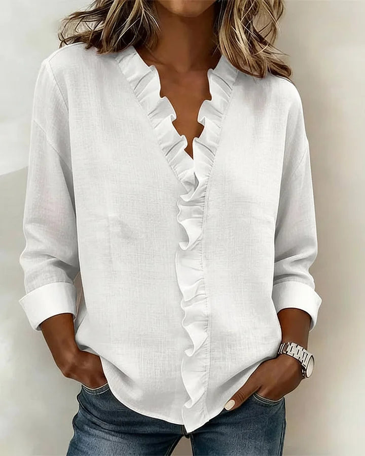 Chiara™ | Blouse met V-hals en subtiele ruches
