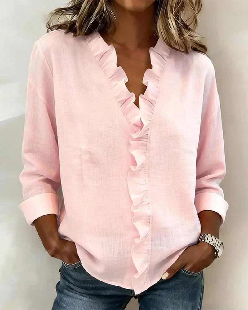 Chiara™ | Blouse met V-hals en subtiele ruches