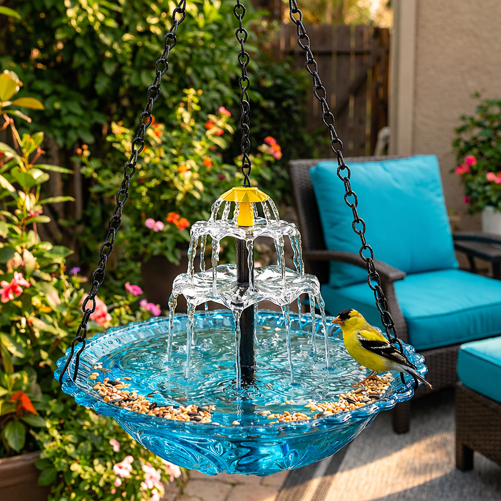 Solar Cascade hangend vogelbad met fontein