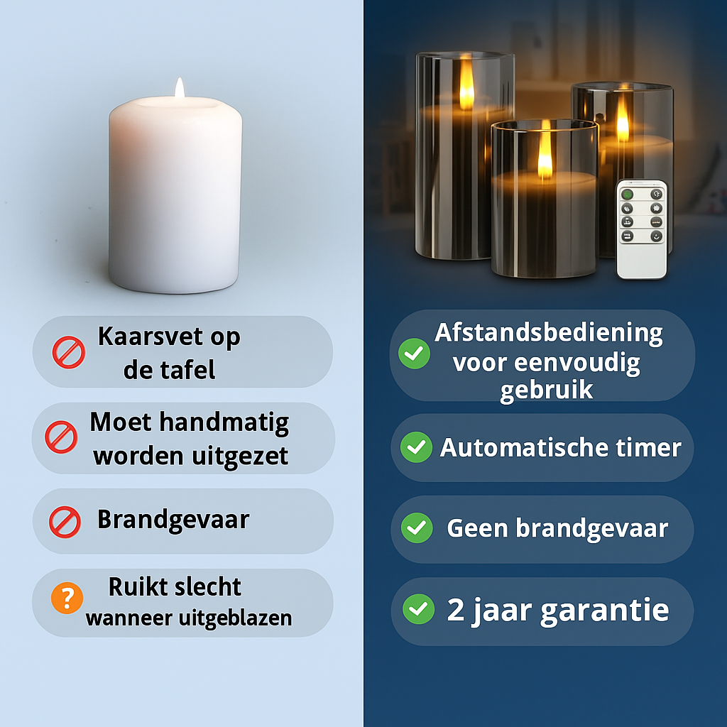 Flamerick LED Blokkaarsen met Afstandsbediening & Timer