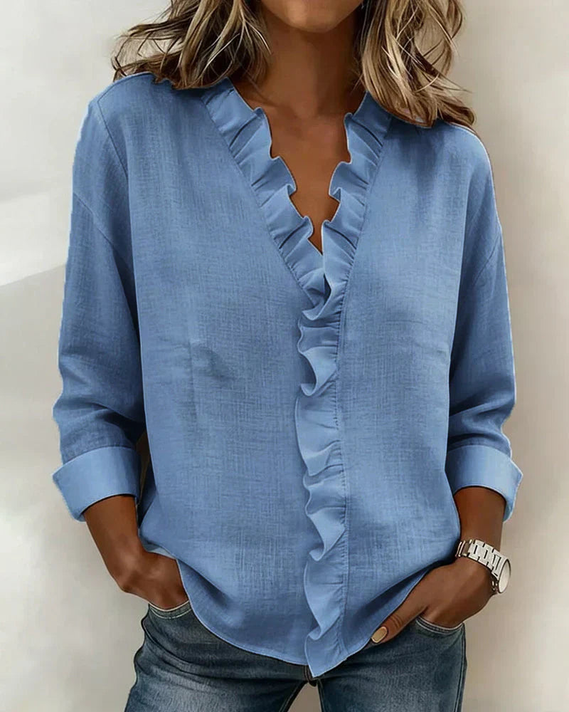 Chiara™ | Blouse met V-hals en subtiele ruches