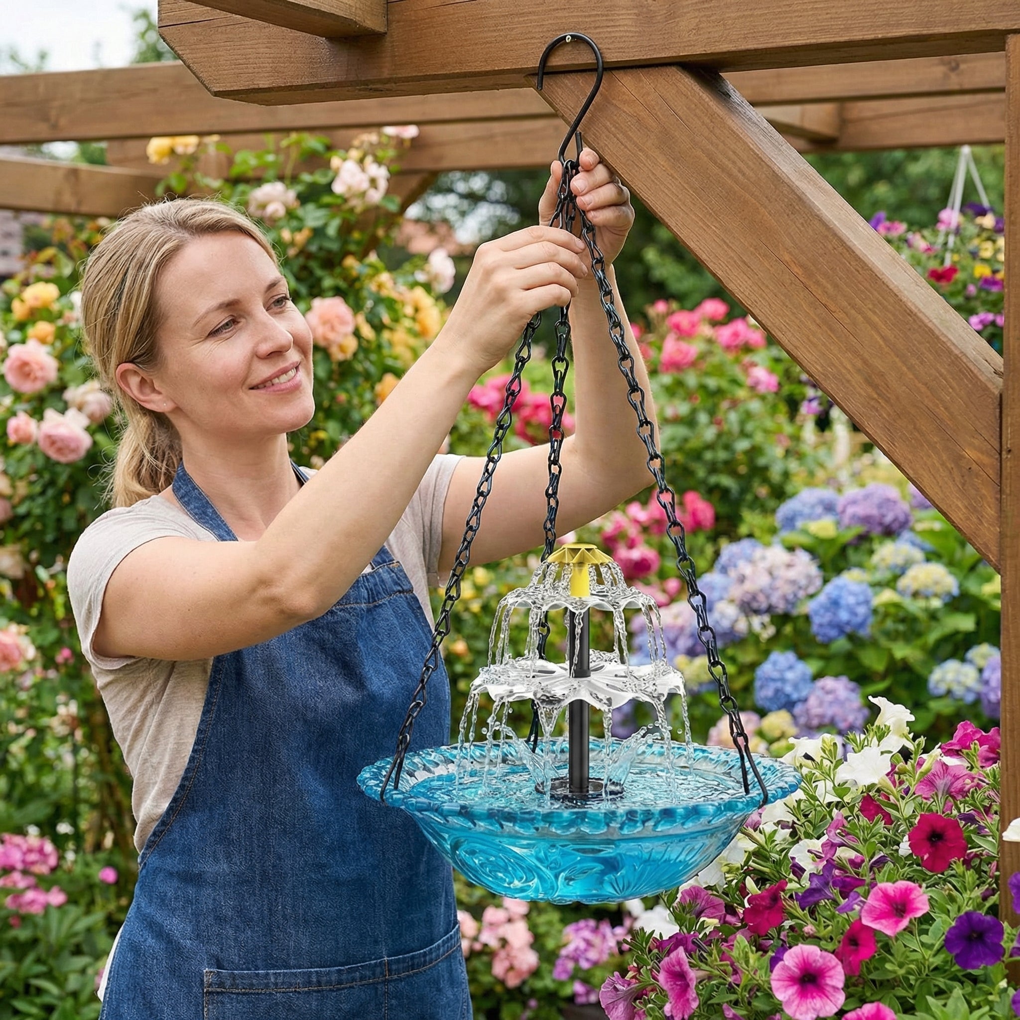 Solar Cascade hangend vogelbad met fontein