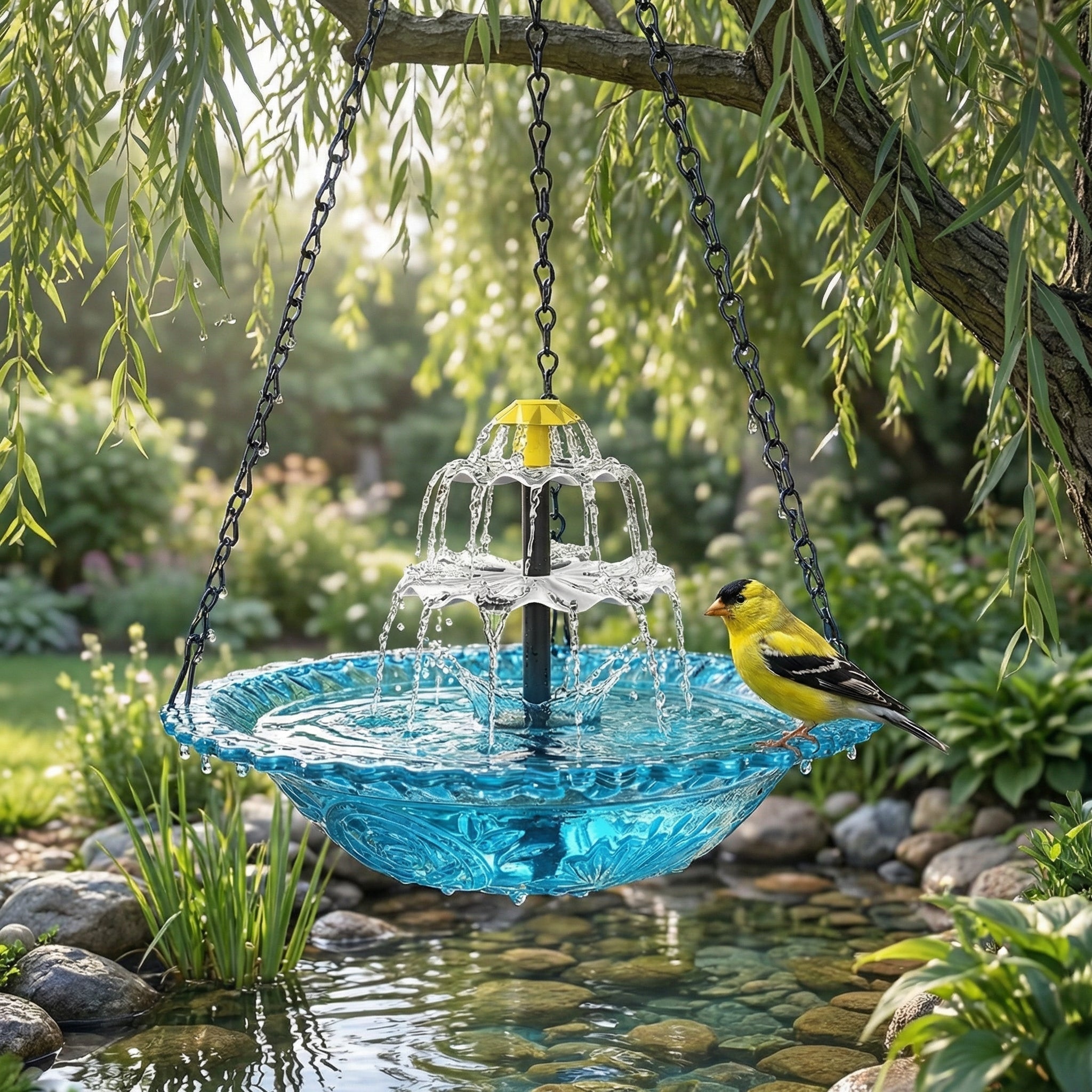 Solar Cascade hangend vogelbad met fontein