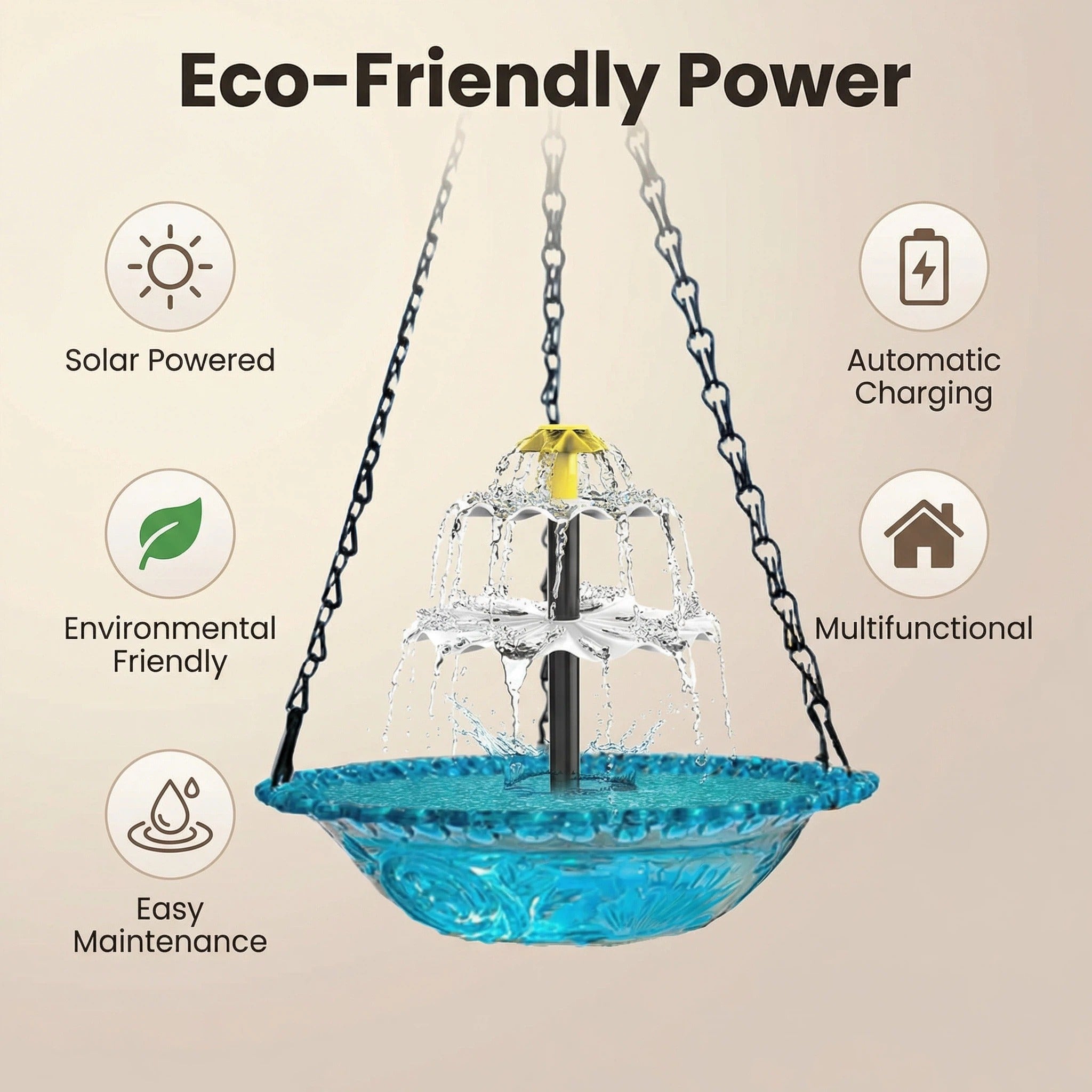 Solar Cascade hangend vogelbad met fontein